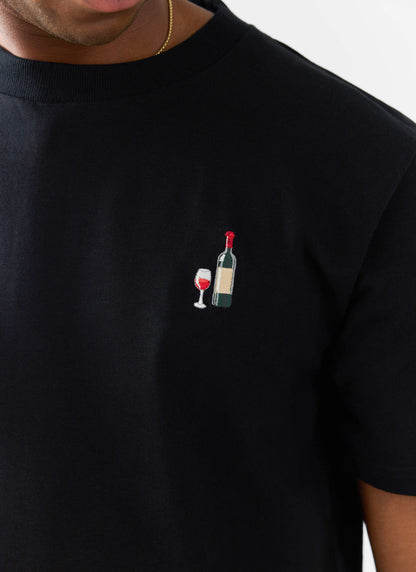 Red Wine Embroidered T Shirt - Organic Cotton - Black | Percival Trending