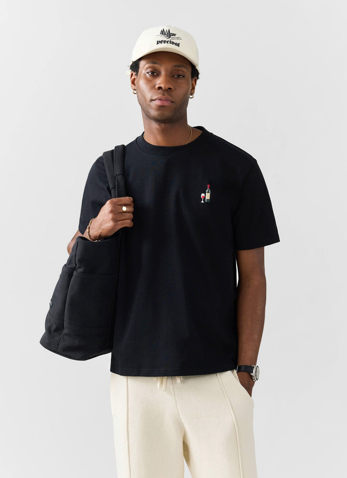 Red Wine Embroidered T Shirt - Organic Cotton - Black | Percival Trending