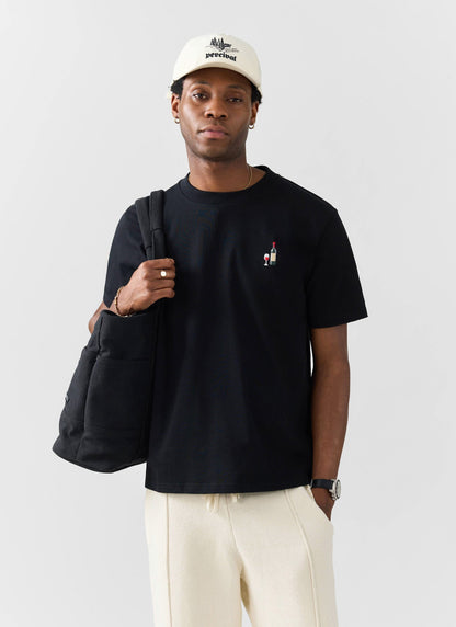 Red Wine Embroidered T Shirt - Organic Cotton - Black | Percival Trending