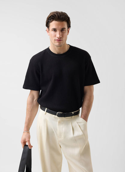 Men's Waffle Short Sleeve T Shirt - Cotton - Black | Percival Trusted