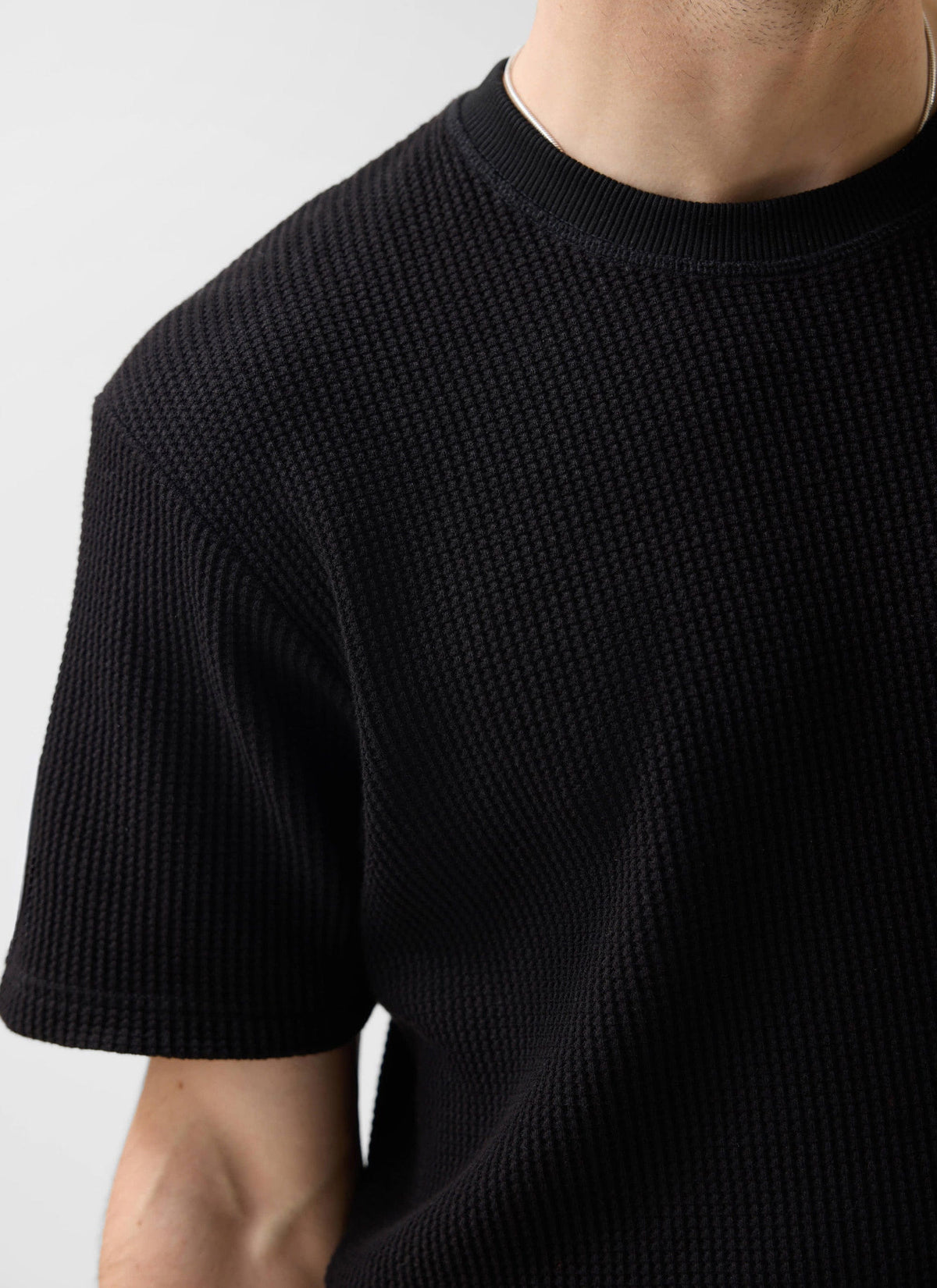 Men's Waffle Short Sleeve T Shirt - Cotton - Black | Percival Trusted
