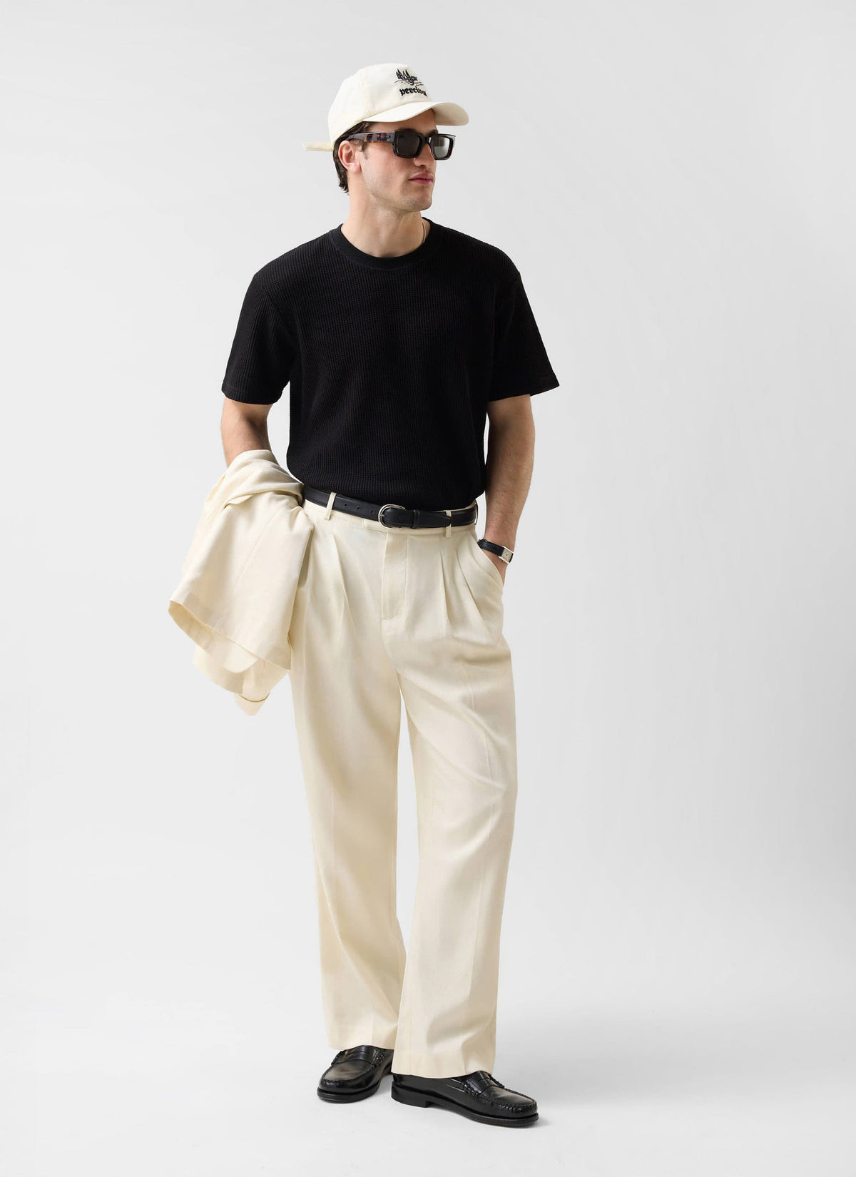 Men's Waffle Short Sleeve T Shirt - Cotton - Black | Percival Trusted
