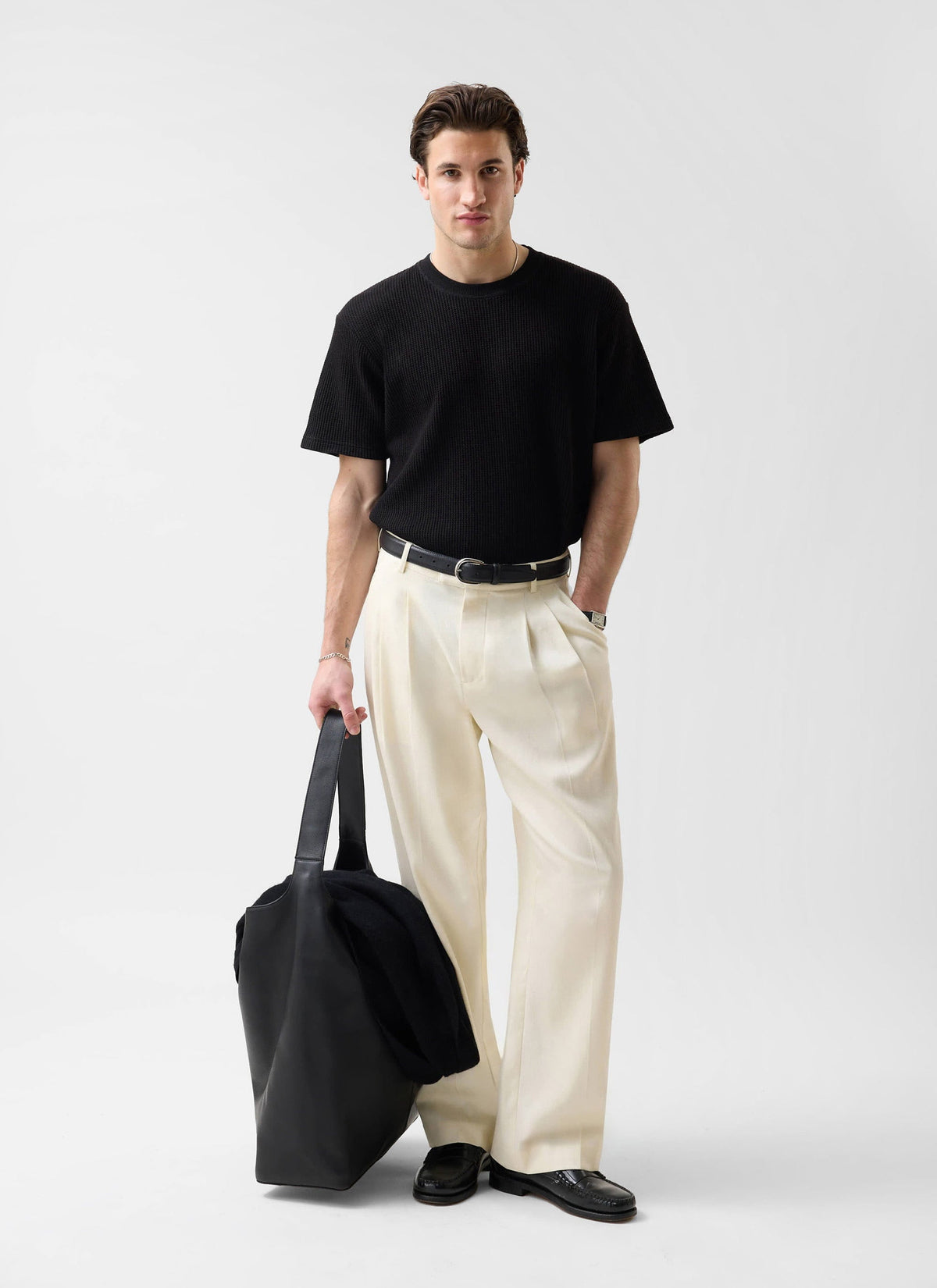Men's Waffle Short Sleeve T Shirt - Cotton - Black | Percival Trusted