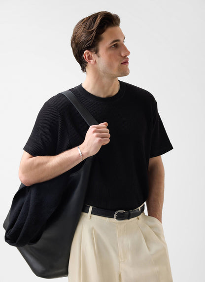 Men's Waffle Short Sleeve T Shirt - Cotton - Black | Percival Trusted