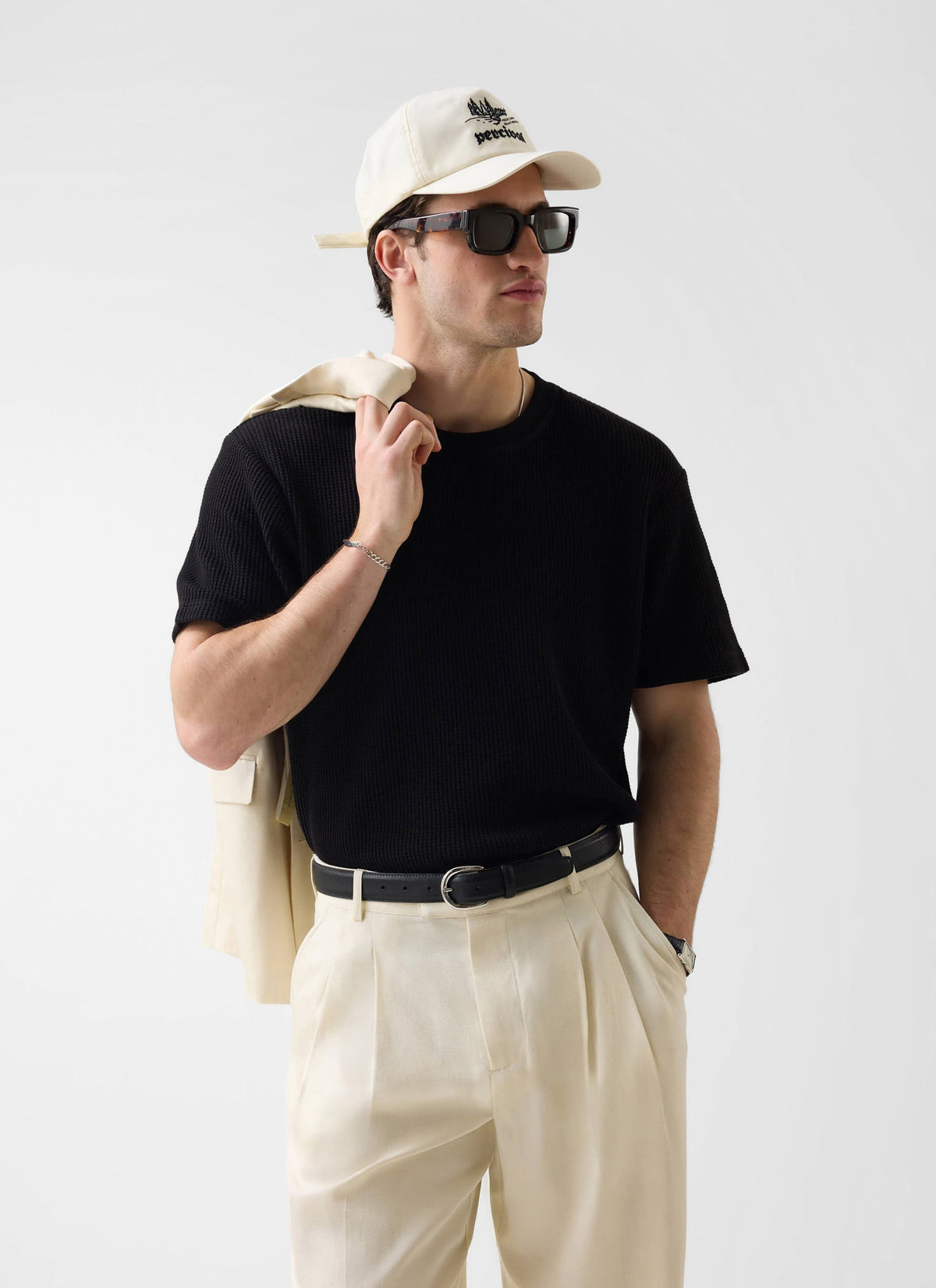Men's Waffle Short Sleeve T Shirt - Cotton - Black | Percival Trusted