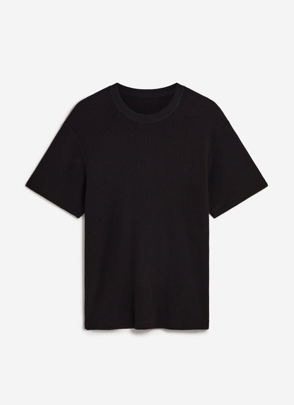 Men's Waffle Short Sleeve T Shirt - Cotton - Black | Percival Trusted