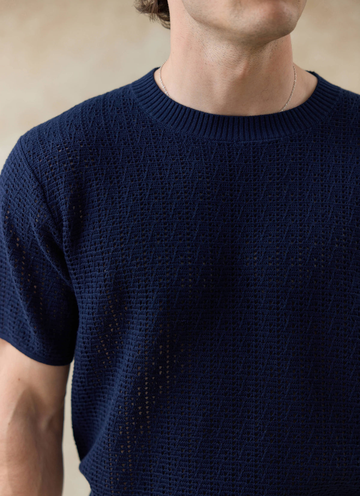 Men's Knitted Navy T Shirt - Siena - 100% Cotton | Percival Popular