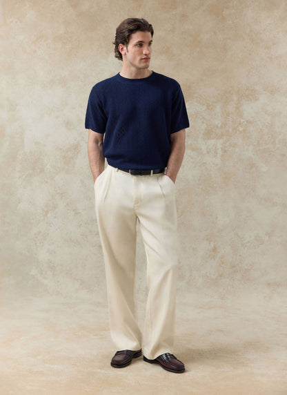 Men's Knitted Navy T Shirt - Siena - 100% Cotton | Percival Popular