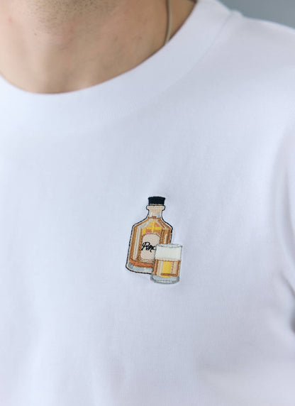 Men's Embroidered T Shirt: Old Fashioned - Cotton - White | Percival Special Offer