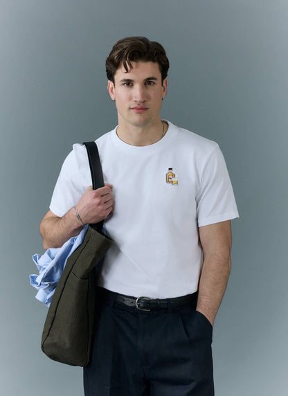 Men's Embroidered T Shirt: Old Fashioned - Cotton - White | Percival Special Offer