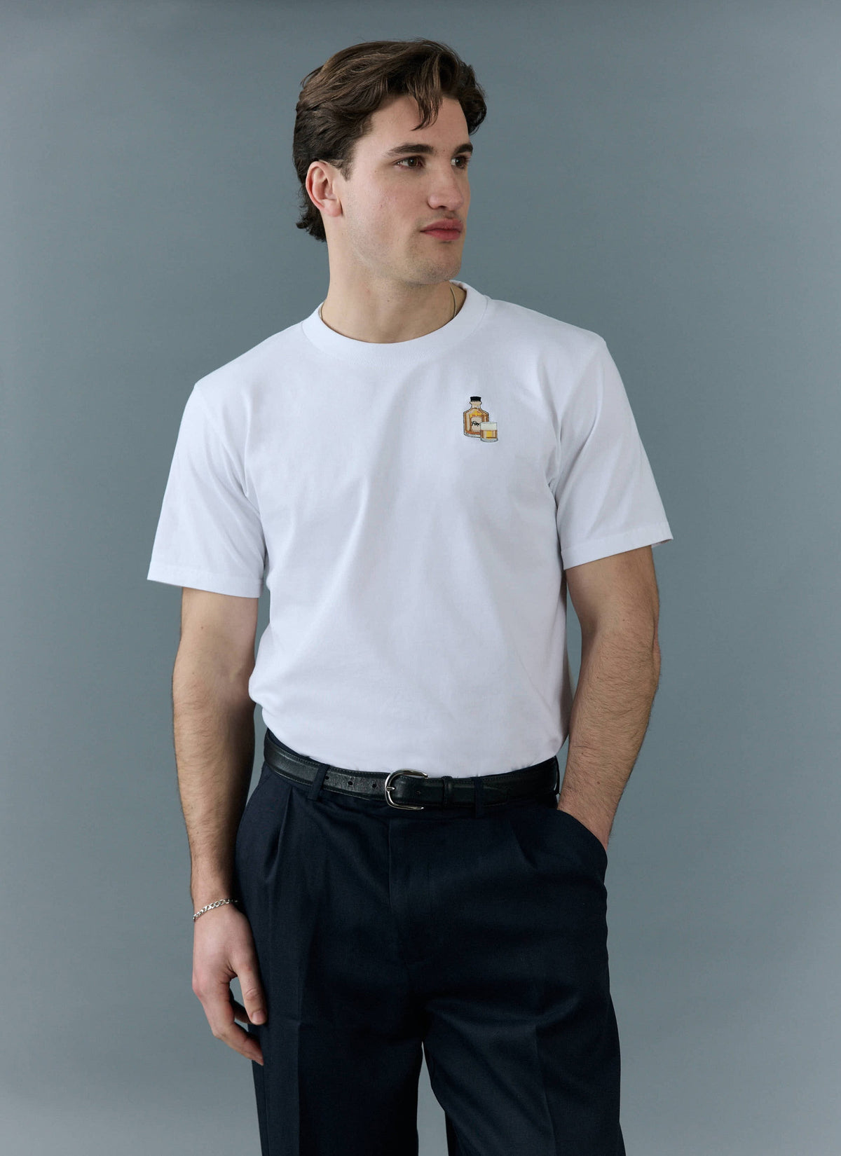 Men's Embroidered T Shirt: Old Fashioned - Cotton - White | Percival Special Offer