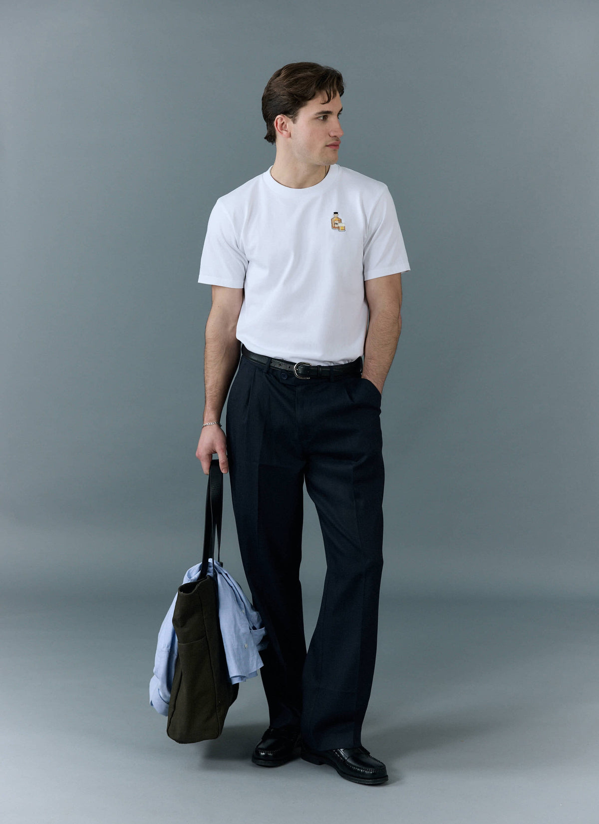 Men's Embroidered T Shirt: Old Fashioned - Cotton - White | Percival Special Offer