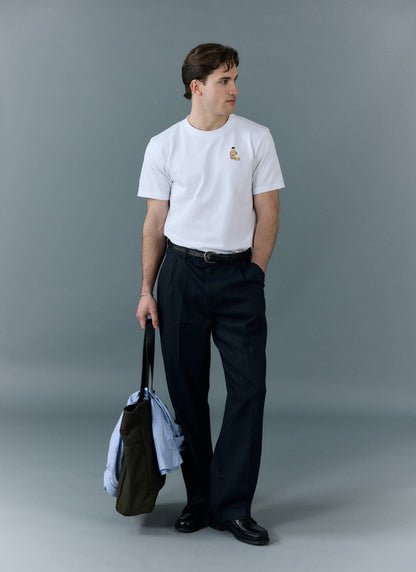 Men's Embroidered T Shirt: Old Fashioned - Cotton - White | Percival Special Offer