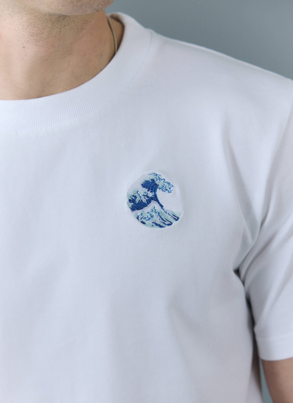 Men's Embroidered T Shirt: Wave - Heavyweight Cotton - White | Percival Sale