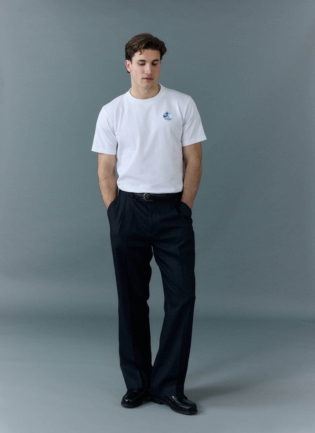 Men's Embroidered T Shirt: Wave - Heavyweight Cotton - White | Percival Sale