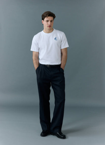 Men's Embroidered T Shirt: Wave - Heavyweight Cotton - White | Percival Sale