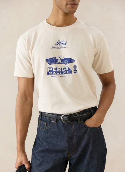 Men's Graphic Ford T Shirt - Organic Cotton - Cream - Ford x Percival | Percival Hot Sale