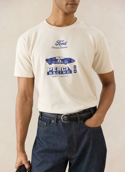 Men's Graphic Ford T Shirt - Organic Cotton - Cream - Ford x Percival | Percival Hot Sale