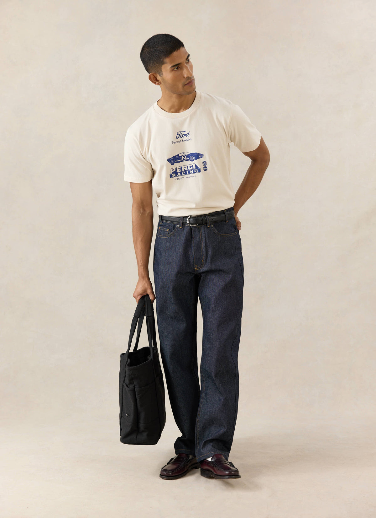 Men's Graphic Ford T Shirt - Organic Cotton - Cream - Ford x Percival | Percival Hot Sale
