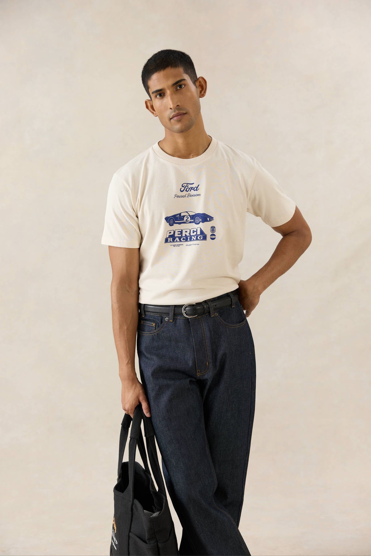 Men's Graphic Ford T Shirt - Organic Cotton - Cream - Ford x Percival | Percival Hot Sale