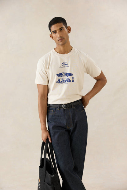 Men's Graphic Ford T Shirt - Organic Cotton - Cream - Ford x Percival | Percival Hot Sale