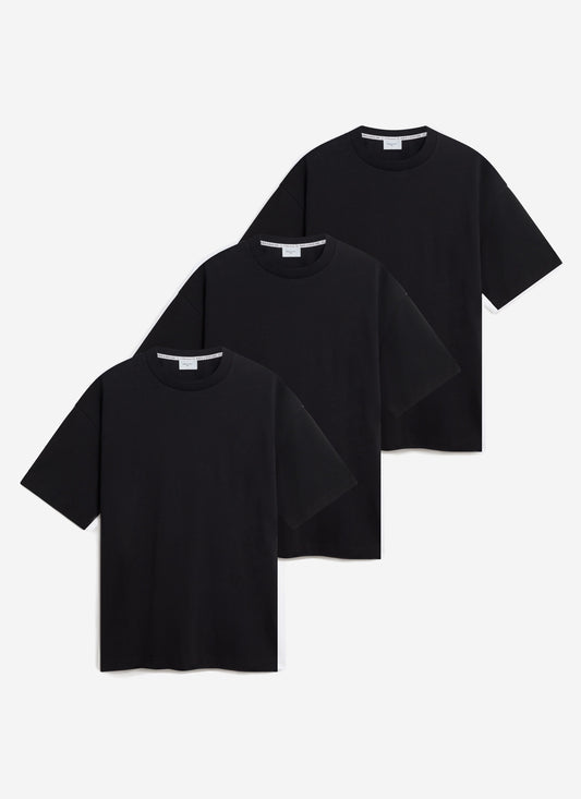 Men's Oversized Cotton T Shirts - 3 Pack - Black | Percival Premium