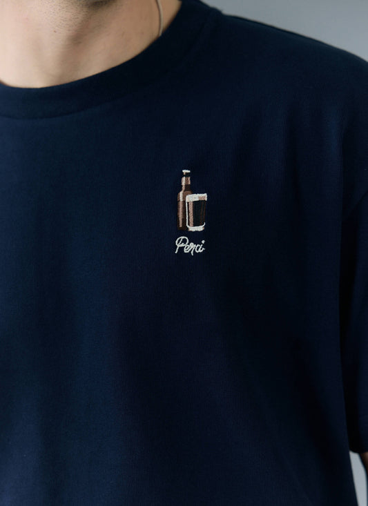 Men's Oversized T Shirt - Embroidered Stout - Cotton - Navy | Percival Customer Favorite