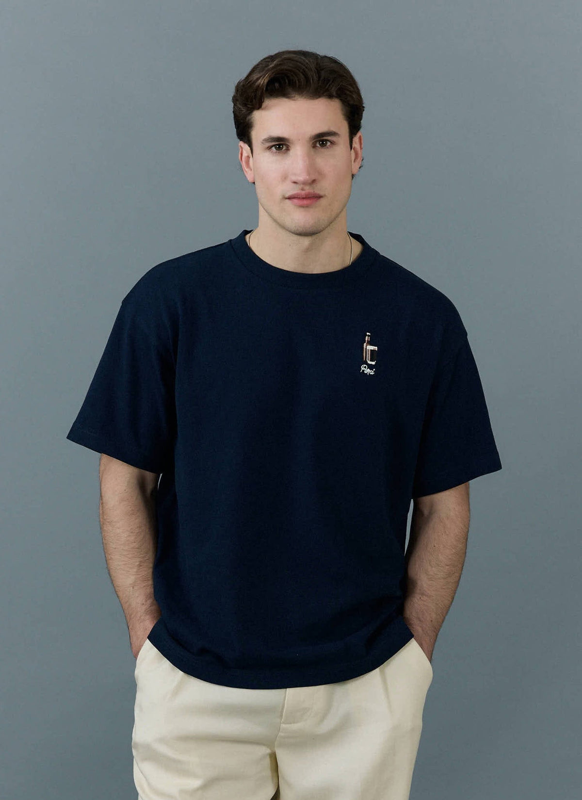 Men's Oversized T Shirt - Embroidered Stout - Cotton - Navy | Percival Customer Favorite