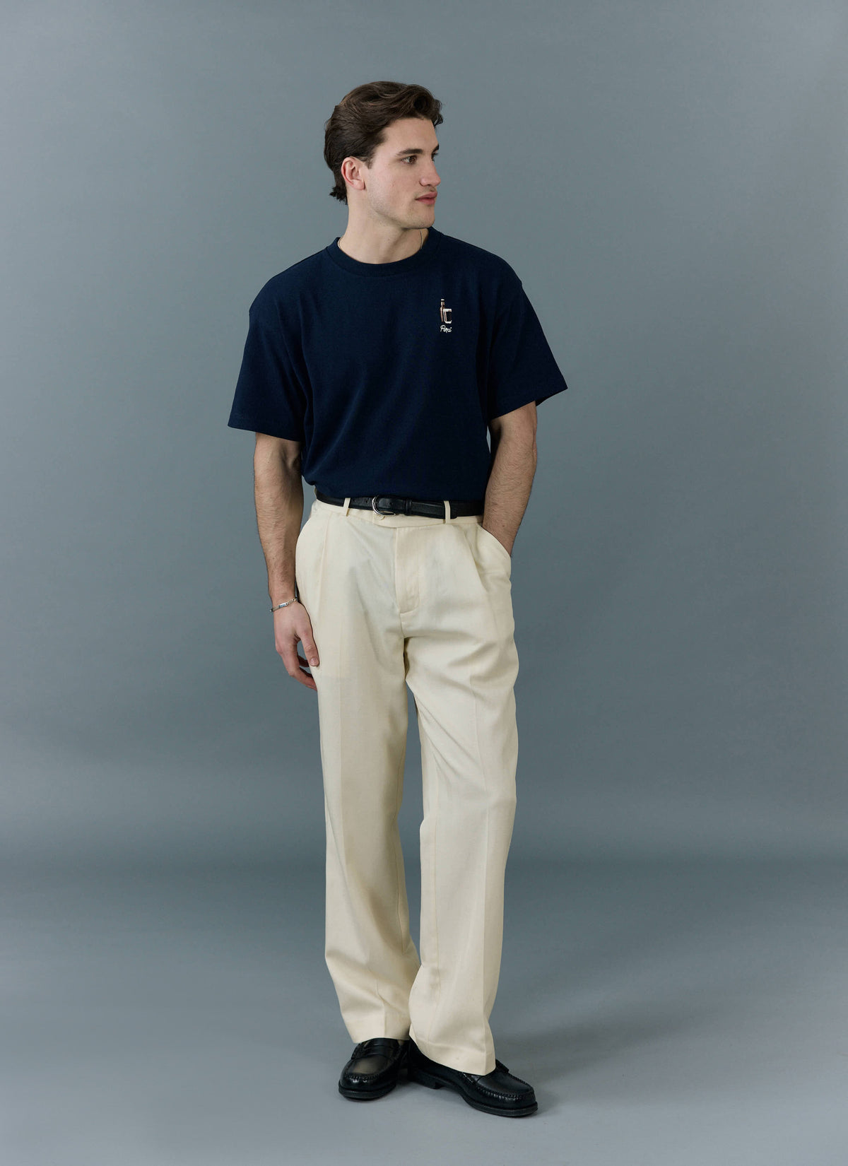 Men's Oversized T Shirt - Embroidered Stout - Cotton - Navy | Percival Customer Favorite