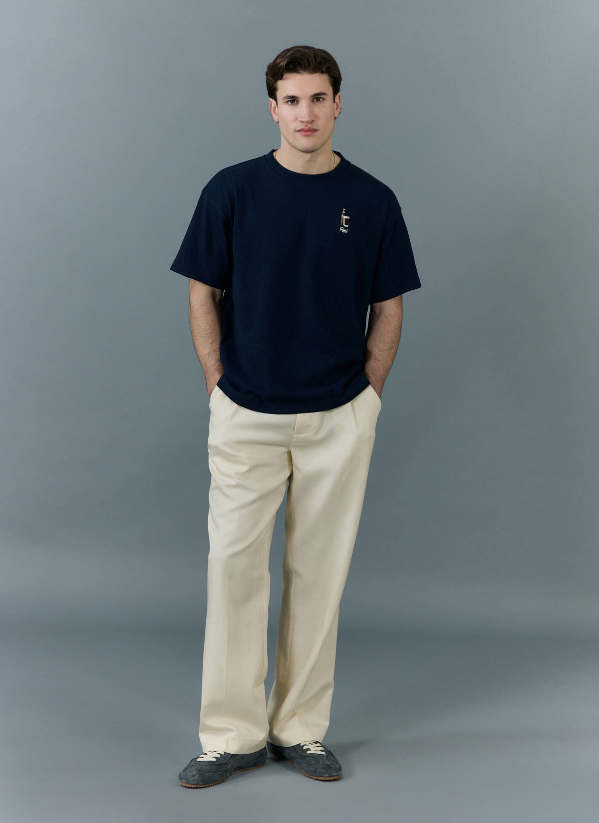 Men's Oversized T Shirt - Embroidered Stout - Cotton - Navy | Percival Customer Favorite