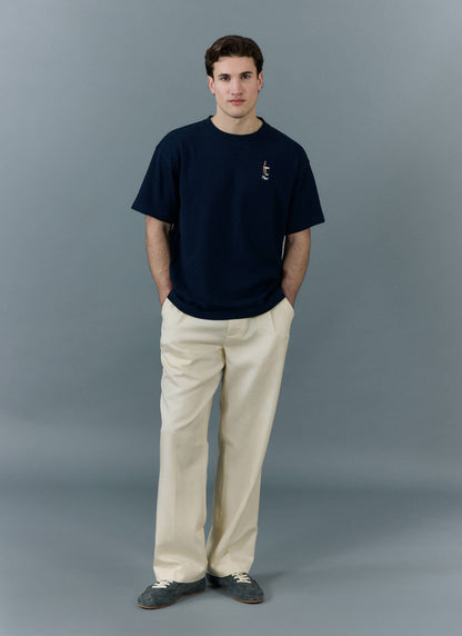 Men's Oversized T Shirt - Embroidered Stout - Cotton - Navy | Percival Customer Favorite