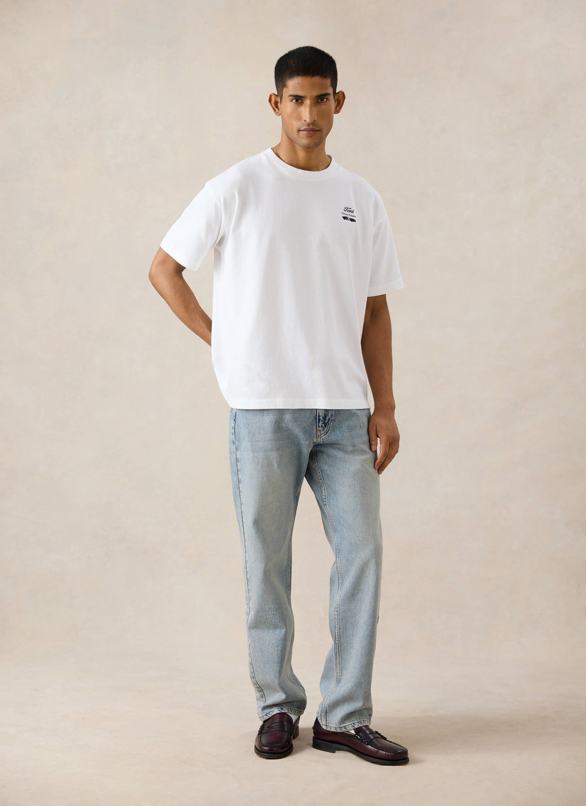 Men's Oversized Ford T-Shirt - Organic Cotton - White - Ford x Percival | Percival Featured