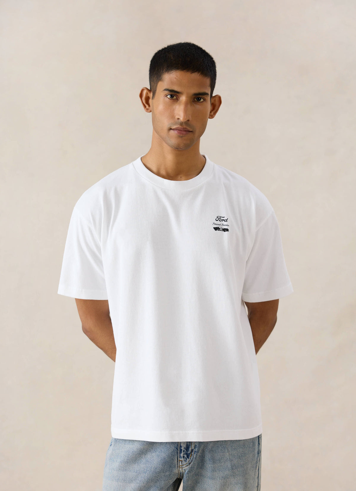 Men's Oversized Ford T-Shirt - Organic Cotton - White - Ford x Percival | Percival Featured