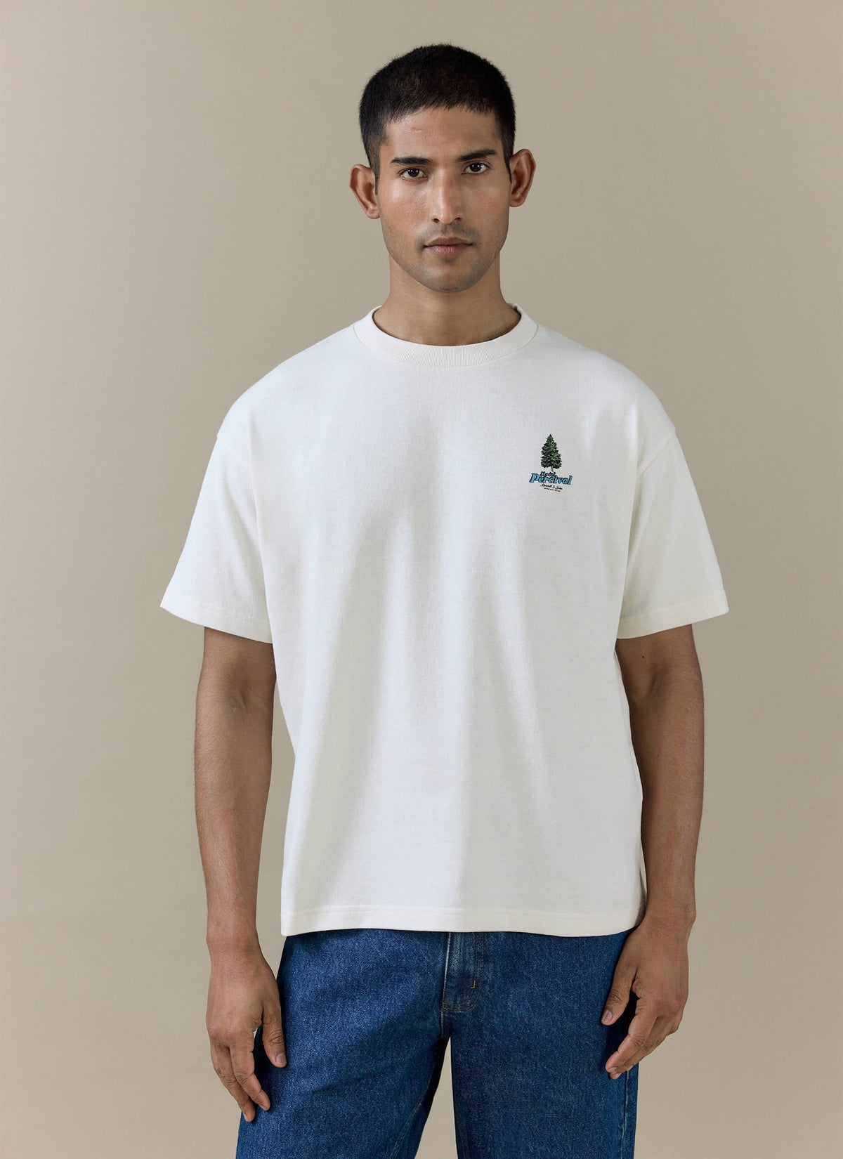 Men's Cream Oversized T Shirt - Arnold - Organic Cotton | Percival Classic
