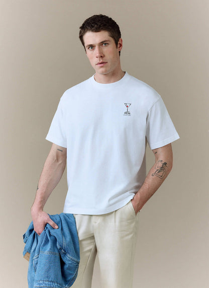 Men's Oversized T-Shirt - Perci & Rossi Martini - Organic Cotton - White | Percival Hot Sale
