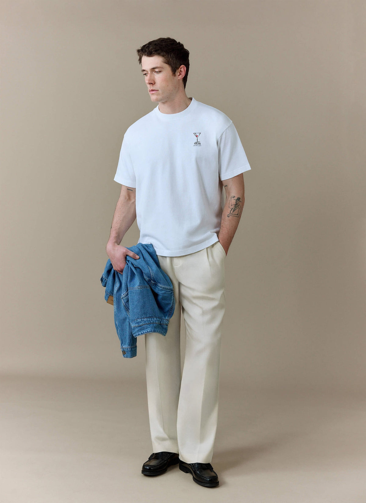 Men's Oversized T-Shirt - Perci & Rossi Martini - Organic Cotton - White | Percival Hot Sale