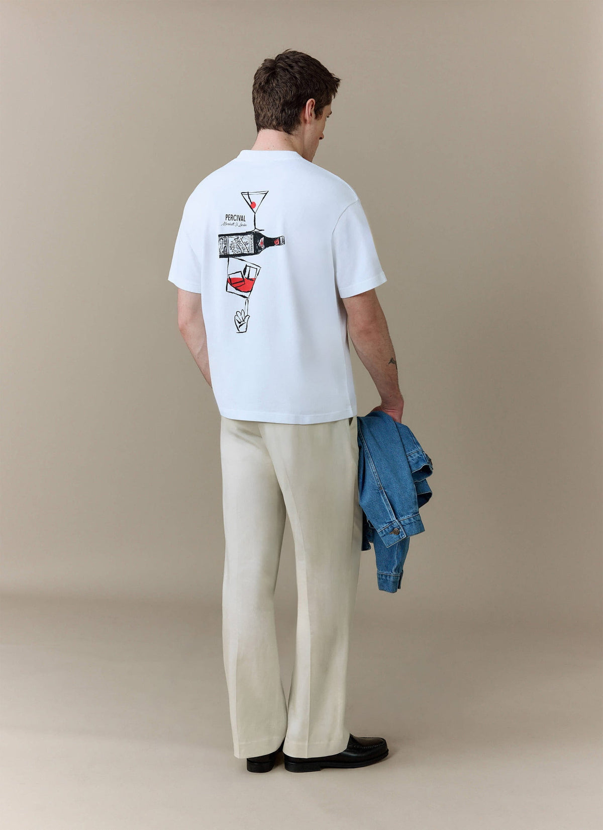 Men's Oversized T-Shirt - Perci & Rossi Martini - Organic Cotton - White | Percival Hot Sale