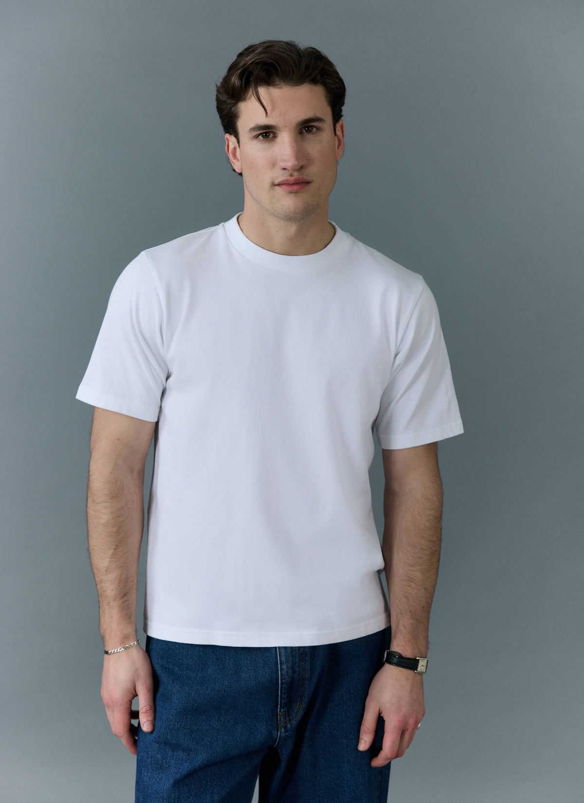 Men's Cropped Plain T Shirt - Heavyweight Cotton - White | Percival Deals