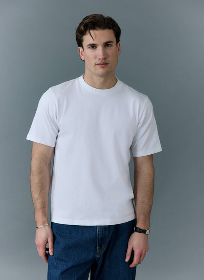 Men's Cropped Plain T Shirt - Heavyweight Cotton - White | Percival Deals