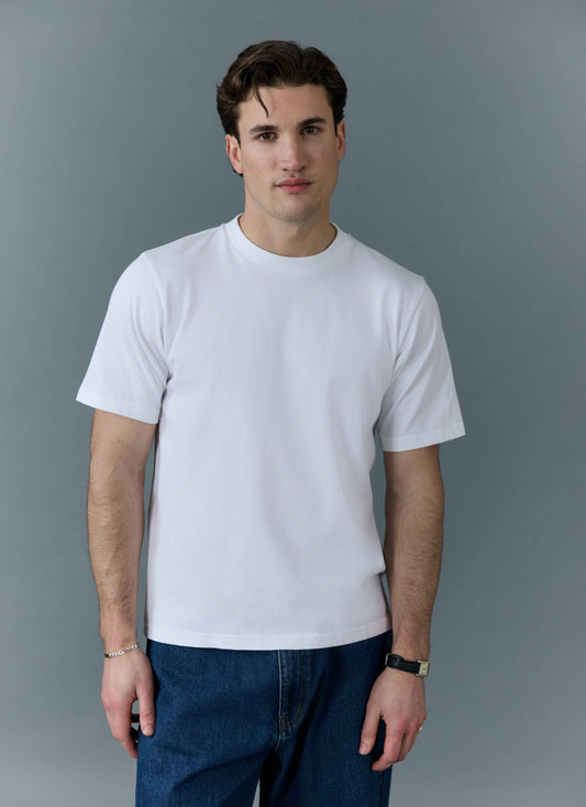 Men's Cropped Plain T Shirt - Heavyweight Cotton - White | Percival Deals