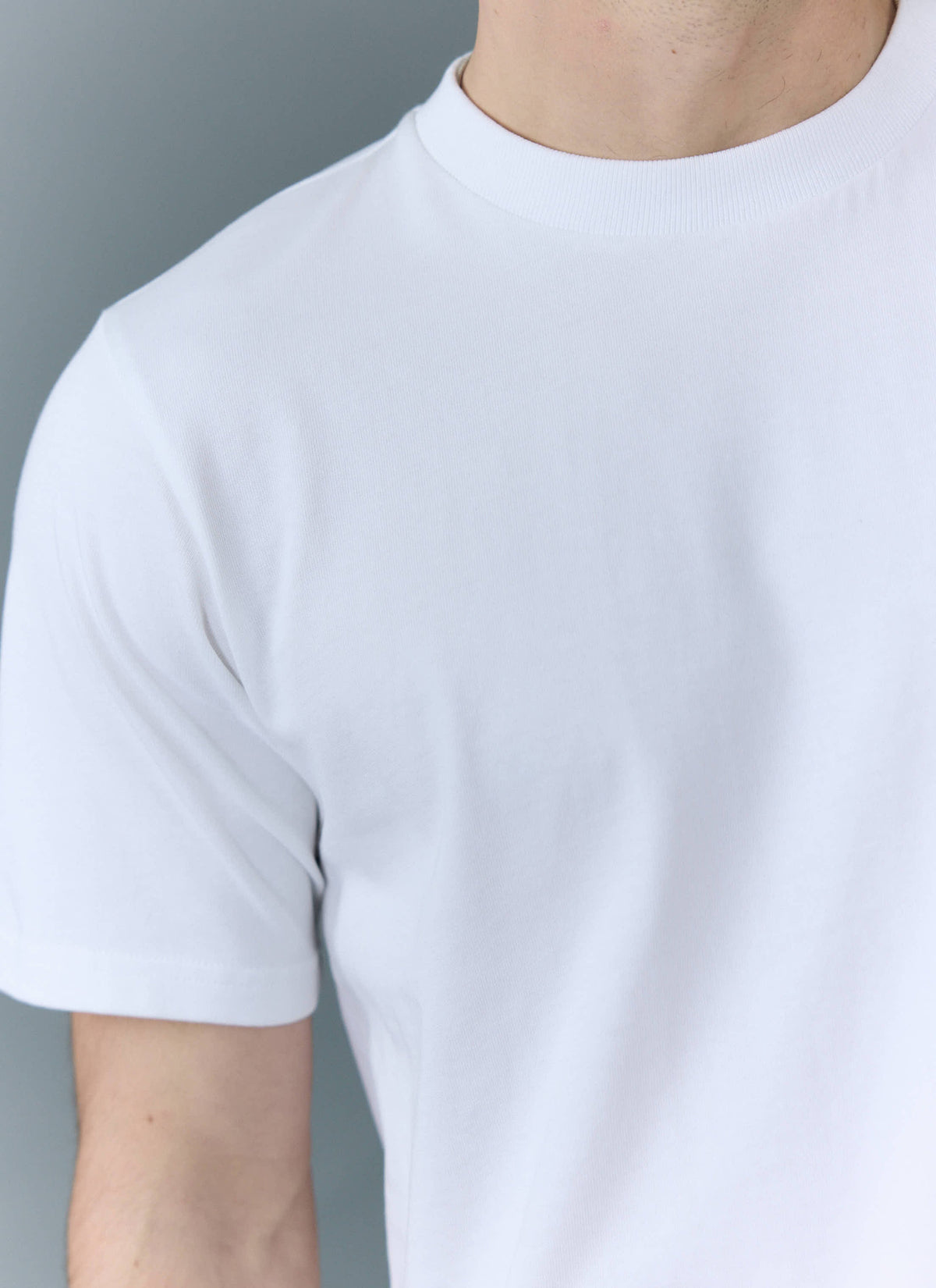 Men's Cropped Plain T Shirt - Heavyweight Cotton - White | Percival Deals
