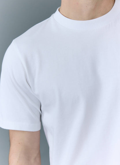 Men's Cropped Plain T Shirt - Heavyweight Cotton - White | Percival Deals