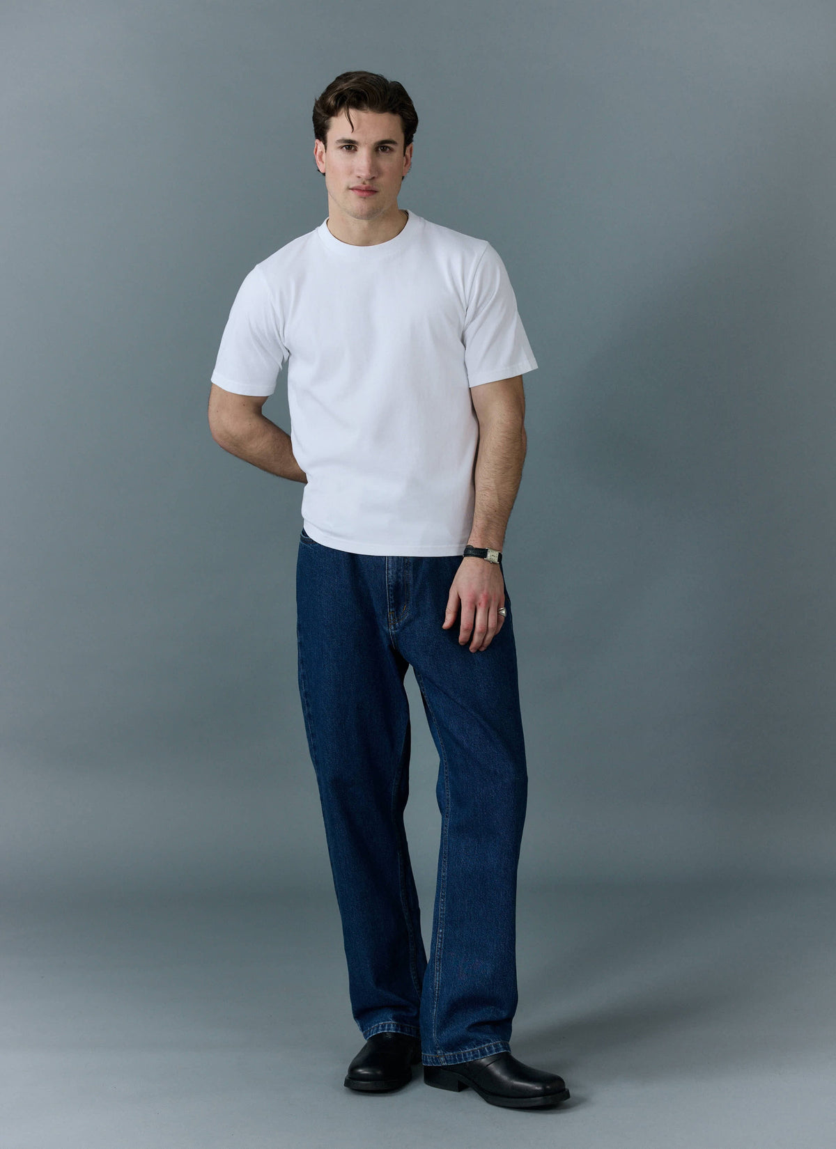 Men's Cropped Plain T Shirt - Heavyweight Cotton - White | Percival Deals