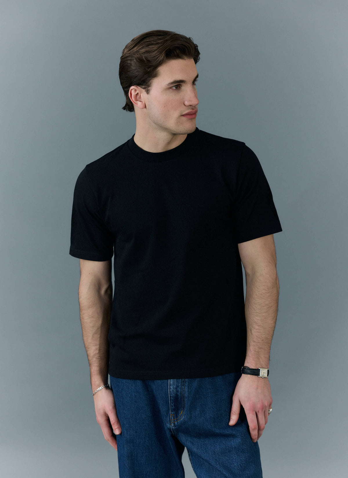 Men's Cropped Plain T Shirt - Heavyweight Cotton - Black | Percival Exclusive
