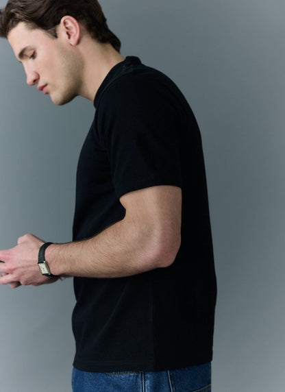 Men's Cropped Plain T Shirt - Heavyweight Cotton - Black | Percival Exclusive