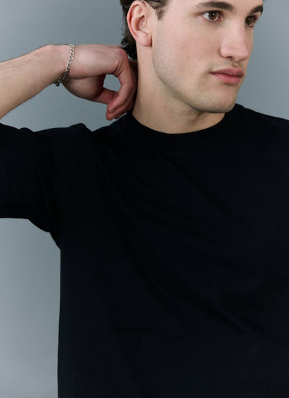 Men's Cropped Plain T Shirt - Heavyweight Cotton - Black | Percival Exclusive