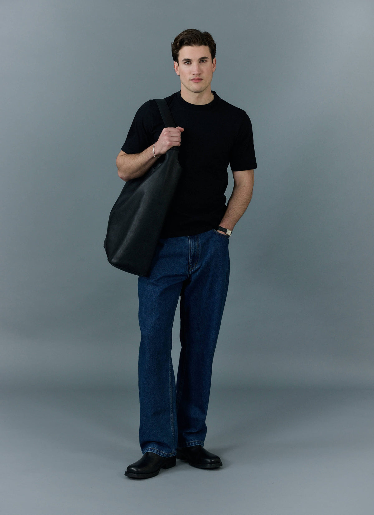 Men's Cropped Plain T Shirt - Heavyweight Cotton - Black | Percival Exclusive
