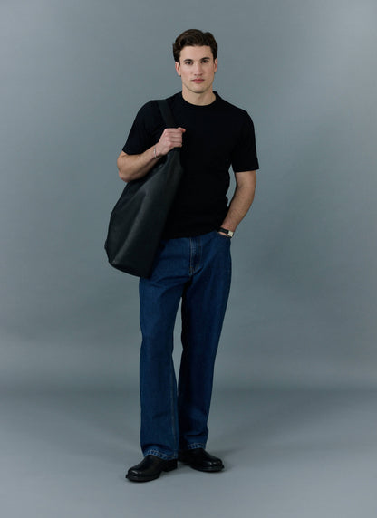 Men's Cropped Plain T Shirt - Heavyweight Cotton - Black | Percival Exclusive