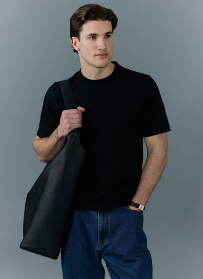 Men's Cropped Plain T Shirt - Heavyweight Cotton - Black | Percival Exclusive