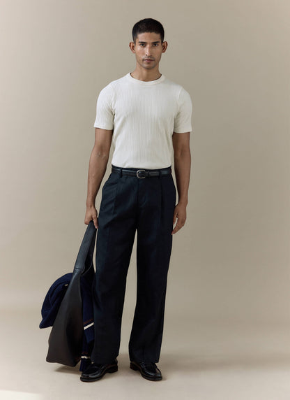 Men's Slim Fit Ribbed T-shirt: Leon - Cotton - Cream | Percival Signature